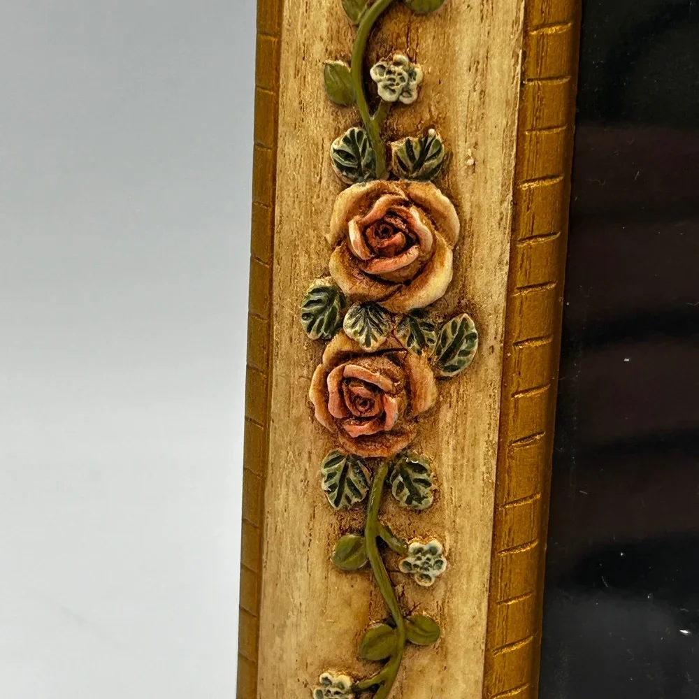 Picture Frame Burgundy Cream Gold Victorian 4.5 x 3 Inch Rose Floral Vintage EUC